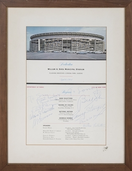1964 Casey Stengel & Bill Shea Signed Shea Stadium Opening Program In 13x17 Framed Display (JSA)